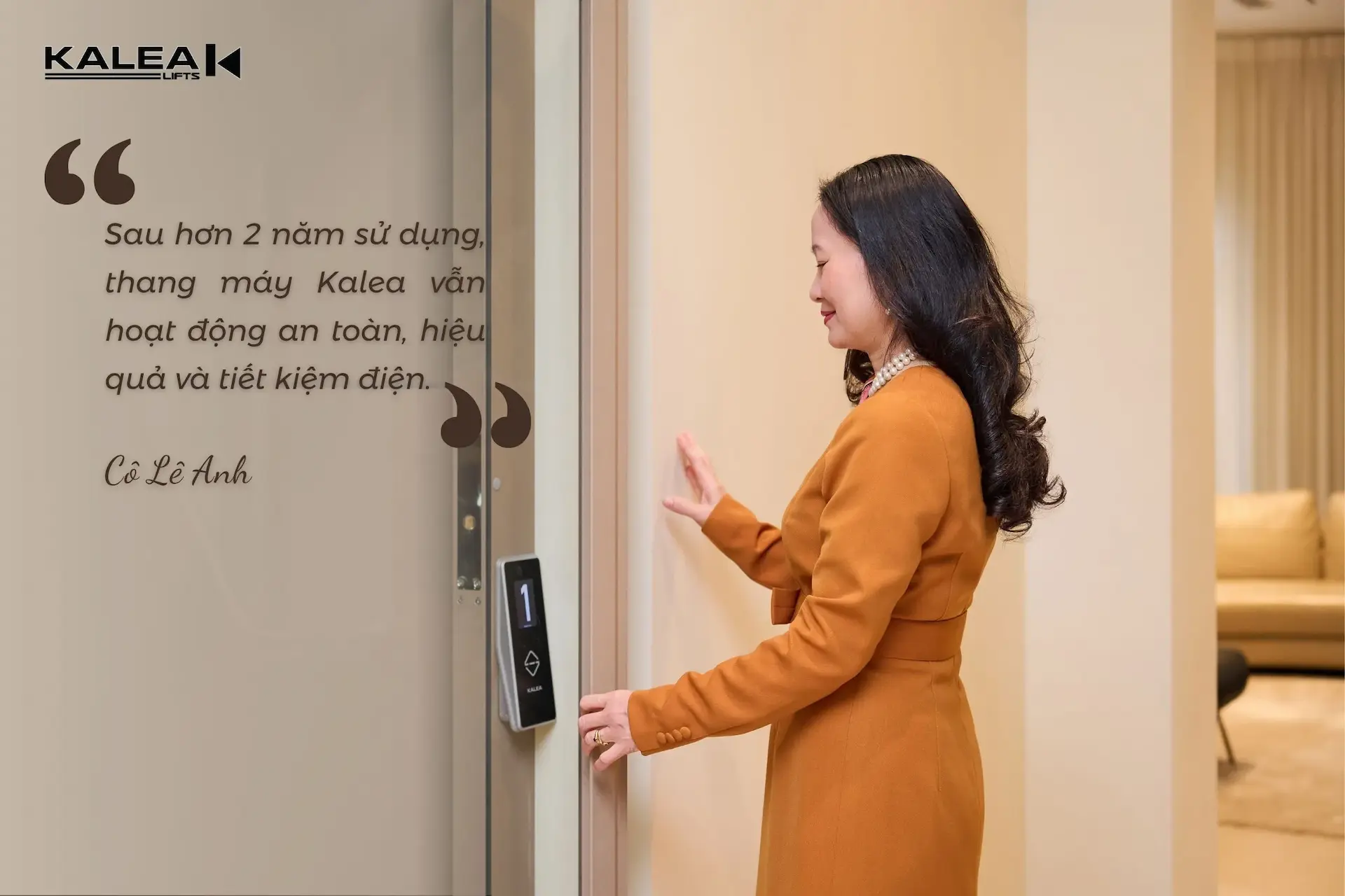 Cô Lê Anh – Lắp đặt thang máy gia đình Kosmos K90 tại Vinhomes Greenbay, Hà Nội