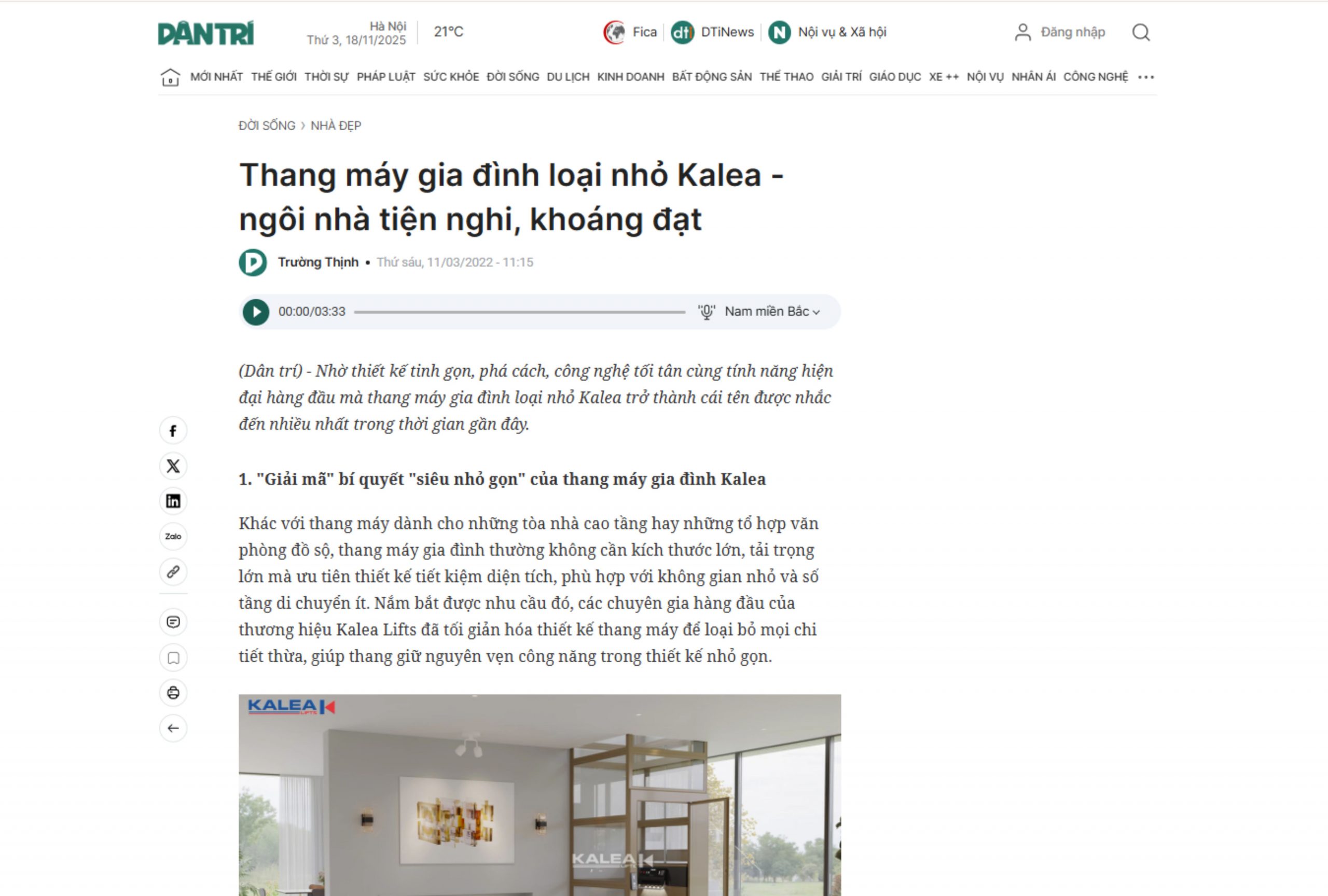 Thang máy gia đình loại nhỏ Kalea – ngôi nhà tiện nghi, khoáng đạt