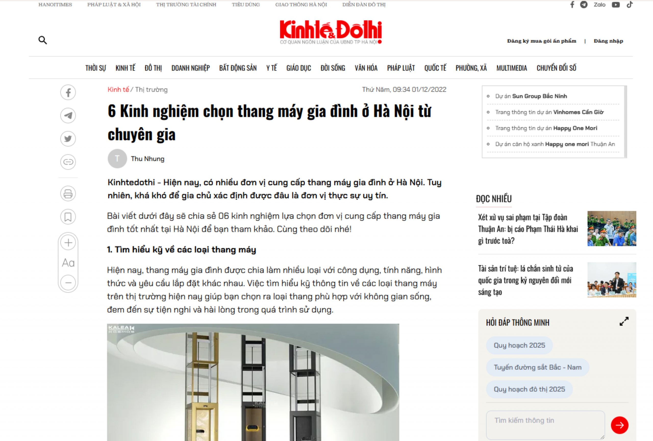 6 Kinh nghiệm chọn thang máy gia đình ở Hà Nội từ chuyên gia