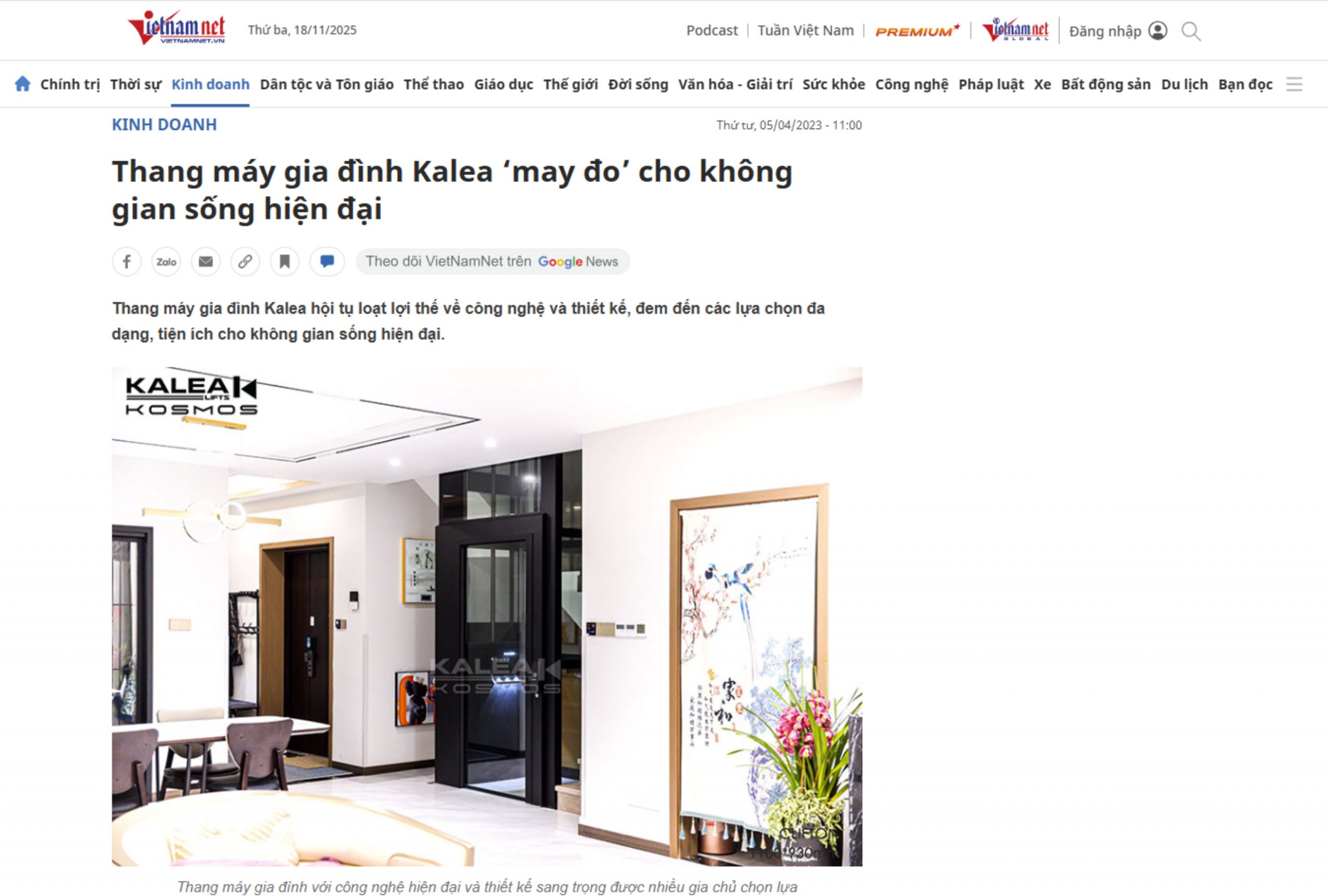 Thang máy gia đình Kalea ‘may đo’ cho không gian sống hiện đại