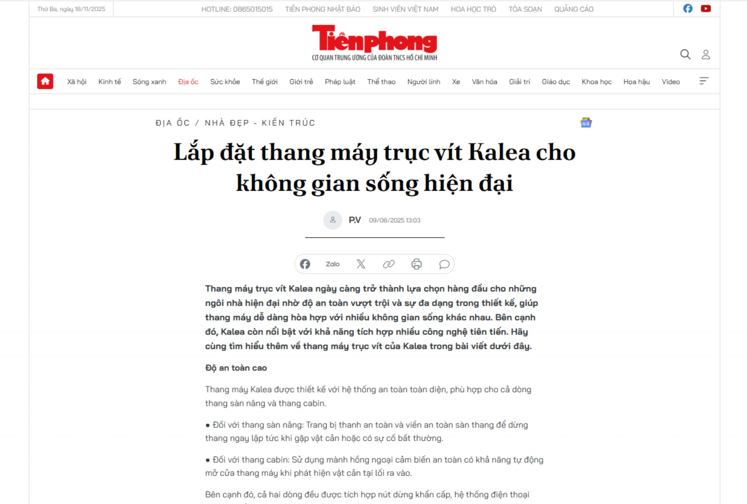 Lắp đặt thang máy trục vít Kalea cho không gian sống hiện đại