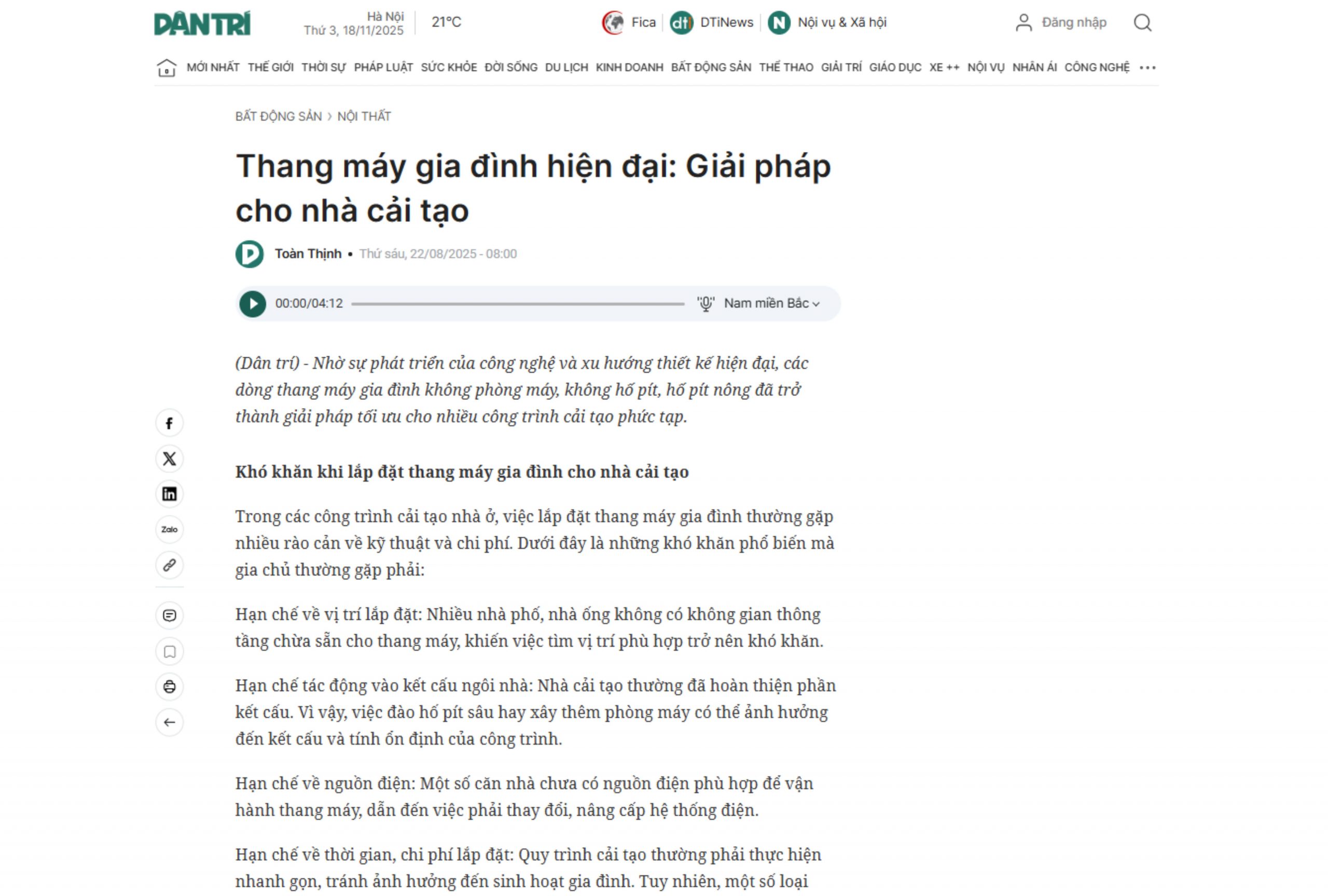 Thang máy gia đình hiện đại: Giải pháp cho nhà cải tạo