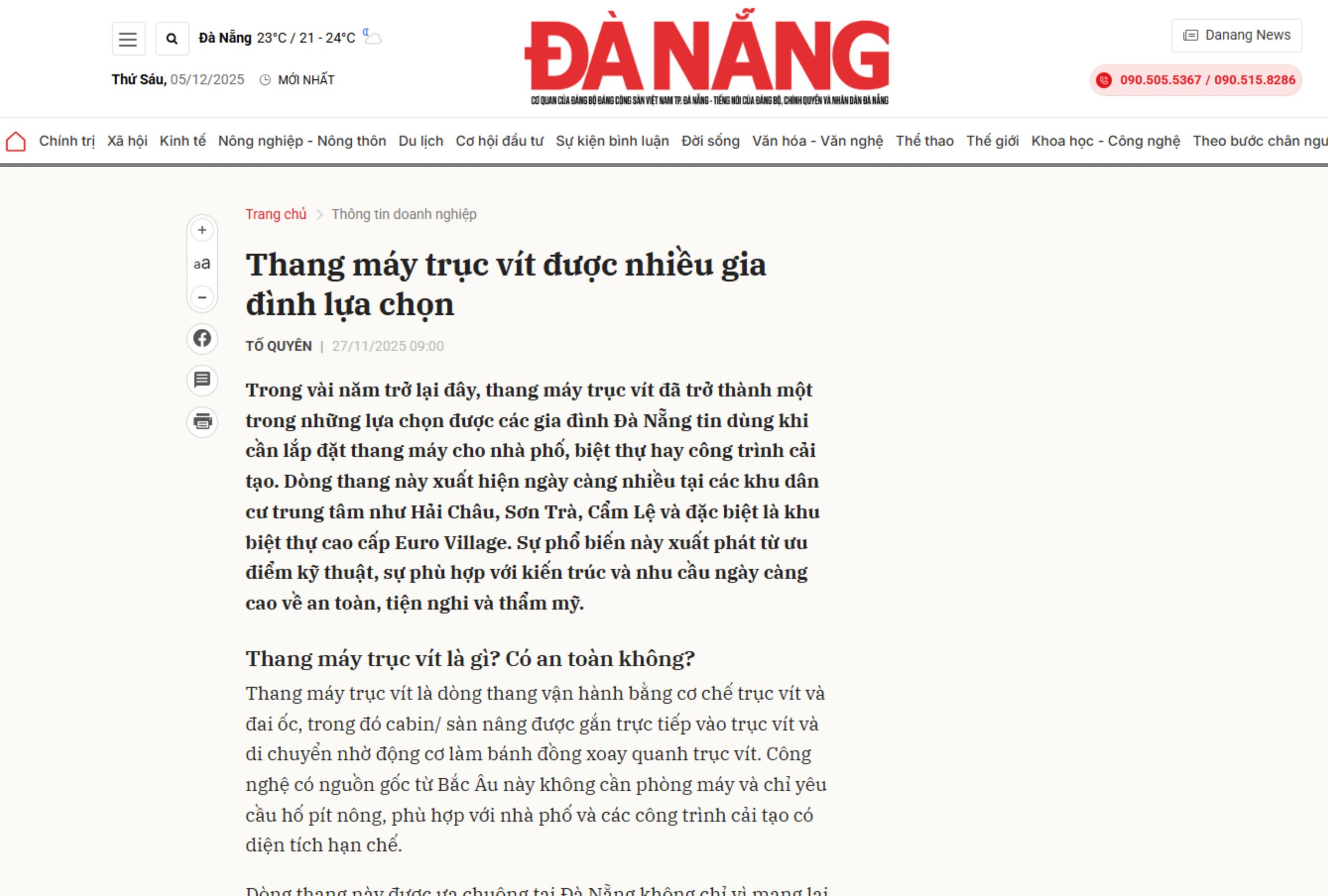 Thang máy trục vít được nhiều gia đình lựa chọn